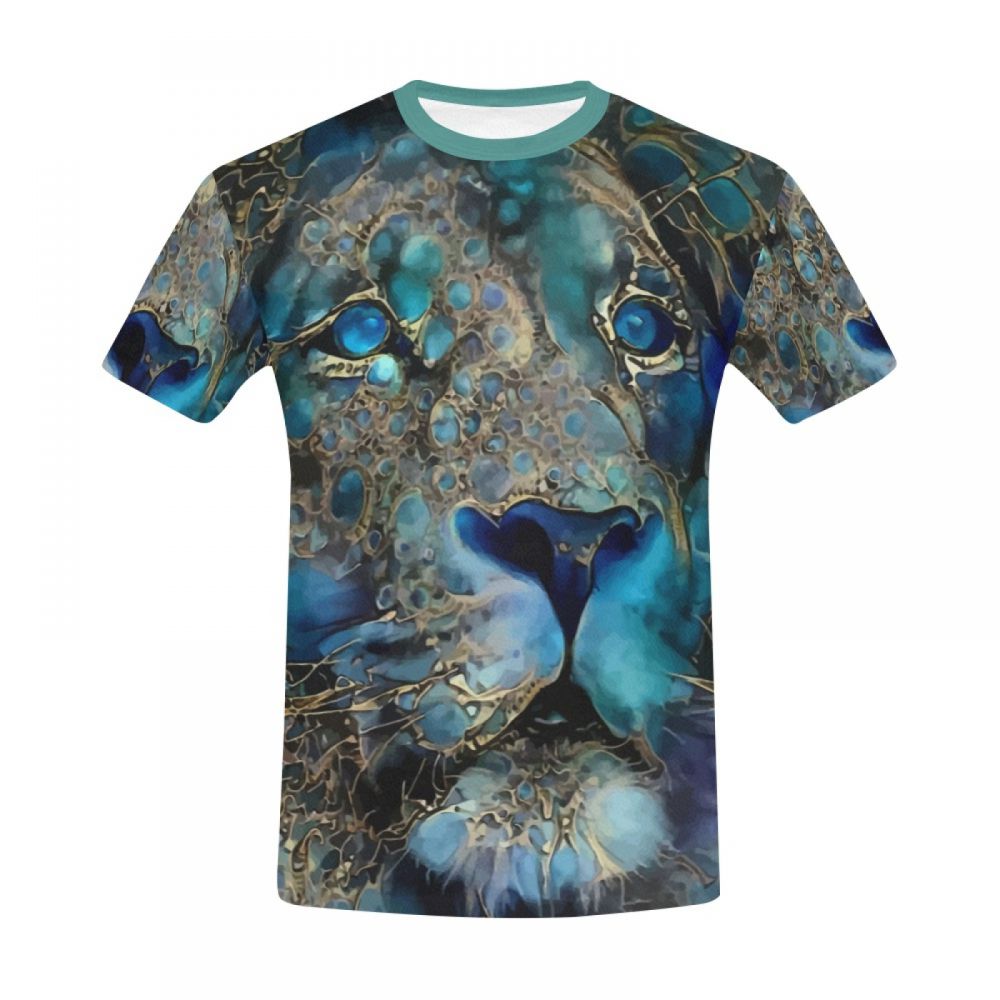 Herren Digitale Kunst Blauer Löwe Kurzes T-shirt