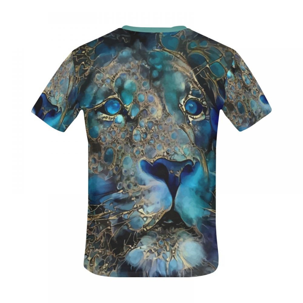 Herren Digitale Kunst Blauer Löwe Kurzes T-shirt