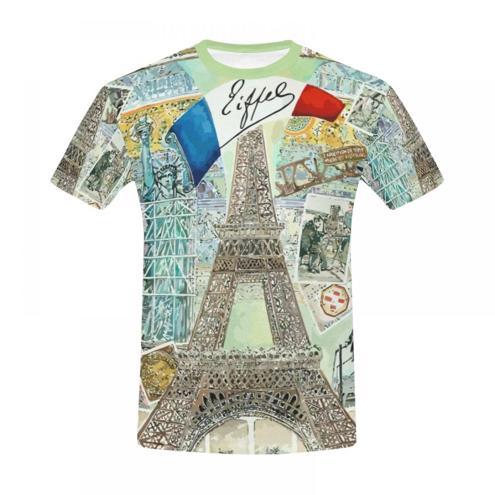 Herren Aquarellkunst Frankreich Eiffelturm Kurzes T-shirt