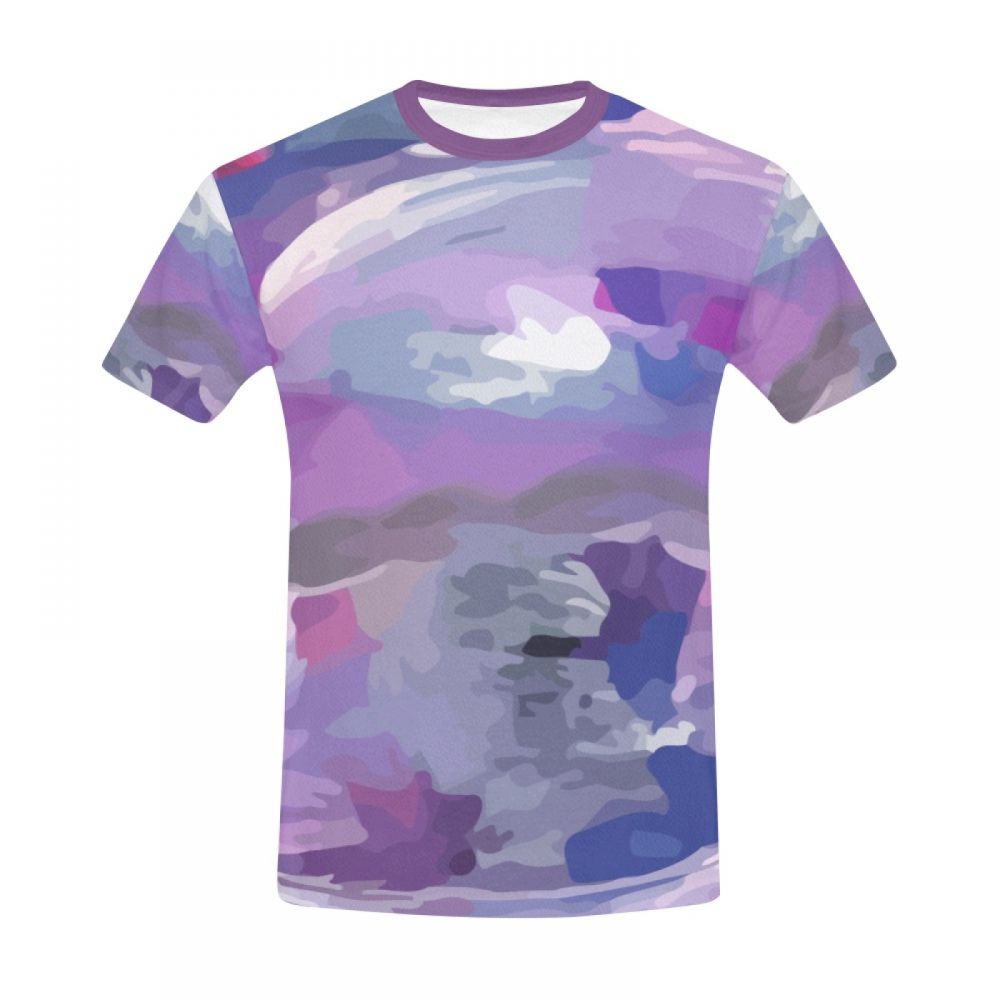 Herren Künstlerische Farbe Lila Graffiti Kurzes T-shirt