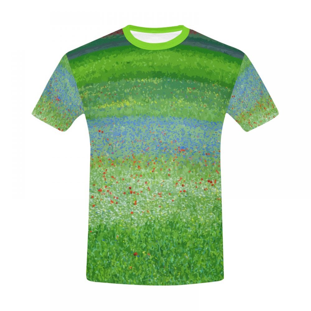 Herren Grüne Kunst-landschafts-blumen Kurzes T-shirt