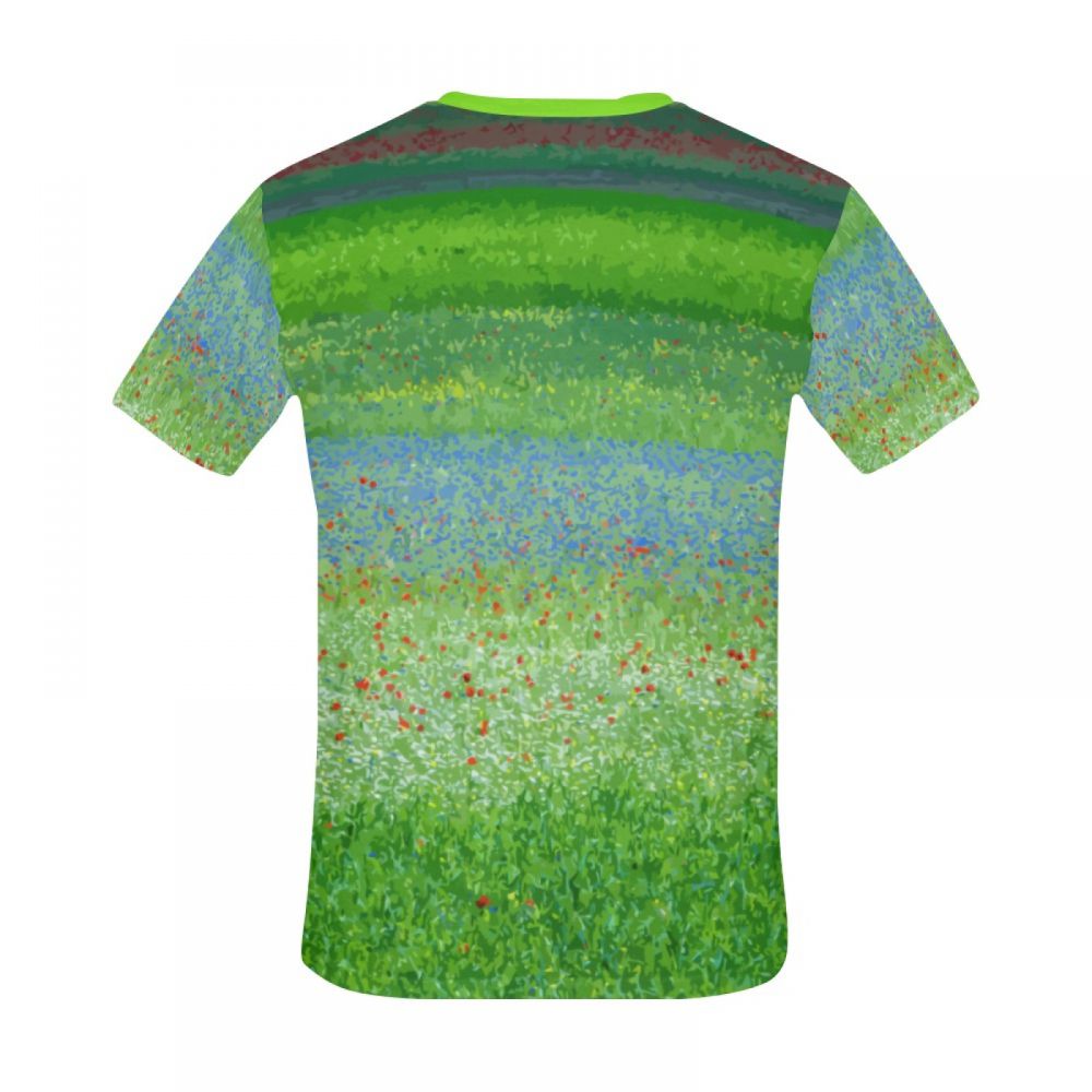 Herren Grüne Kunst-landschafts-blumen Kurzes T-shirt